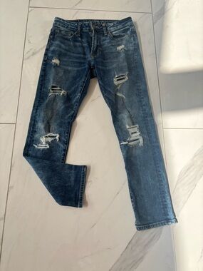 American Eagle Outfitters Distressed Dark Blue Slim Jeans Flex Like New 28x28